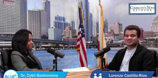 Dr. Cybil Bonhomme, Blue Missions Group, talks with Lorenzo Castillo-Rios