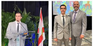 SCHOOL BOARD MEMBER ROBERTO J. ALONSO CONGRATULATES MAURITS ACOSTA FROM HIALEAH-MIAMI LAKES SENIOR HIGH SCHOOL ON RECEIVING THE NATIONAL PTA OUTSTANDING YOUTH ADVOCATE OF THE YEAR AWARD