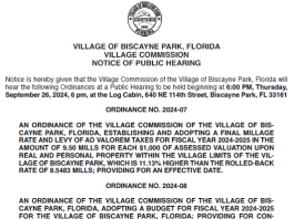 Biscayne Park – Notice Of Public Hearing – September 23