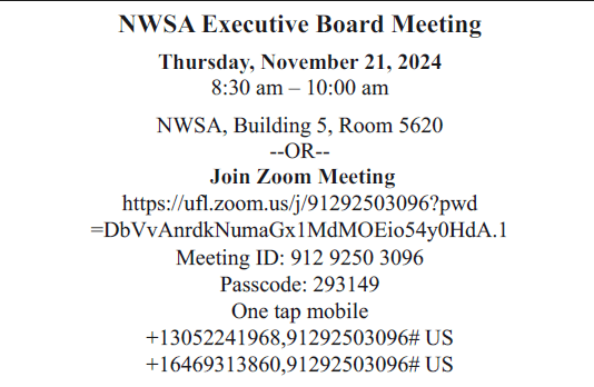 NWSA – Notice of Executive Board Meeting – November 4