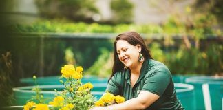 Village of Pinecrest Pilots Floating Flower Islands Jazmin Locke Rodriguez of Phytoflora (Photo Courtesy FIU)