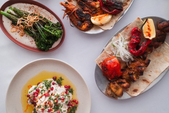 Cleo_Spiced Marinated Chicken Kebab + Grilled Shrimp Skewer + Broccolini + Fried Cauliflower