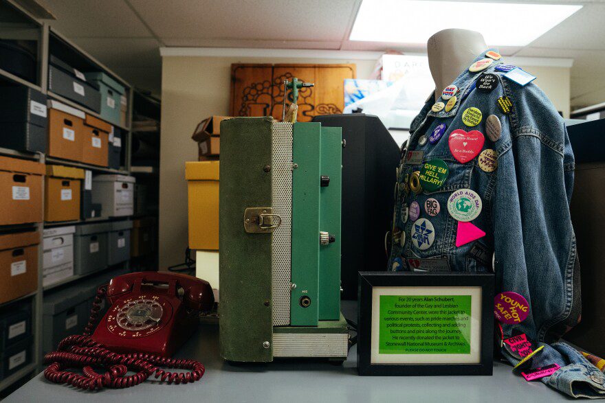 Items in the collection of the Stonewall National Museum, Archives and Library fin Fort Lauderdale, Fla., Sept. 9, 2025. The museum, one of the country’s oldest LGBTQ institutions, is facing deep cuts and may need a new home.