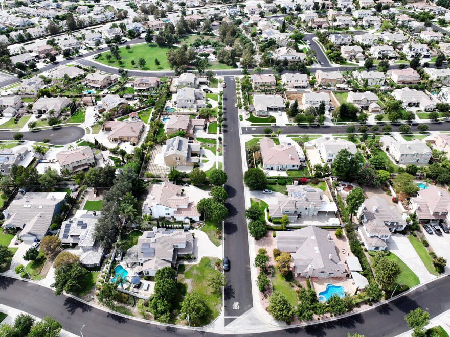 An aerial view of residential homes in Rancho Cucamonga, Calif., on Sept. 17.