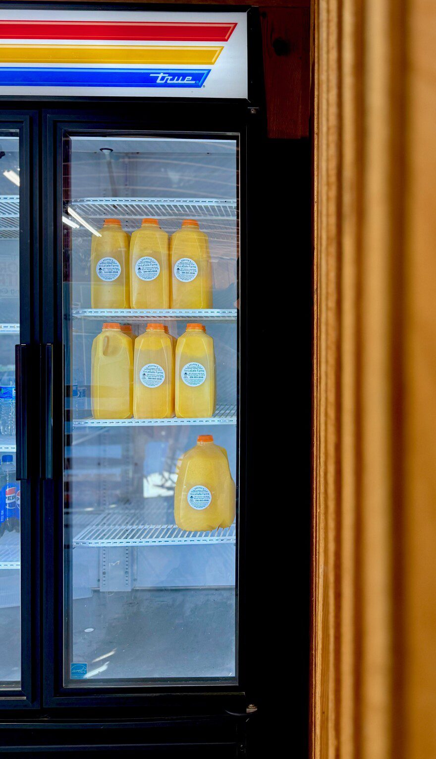 Freshly squeezed orange juice awaits customers at Vo-LaSalle Farms in Volusia County.